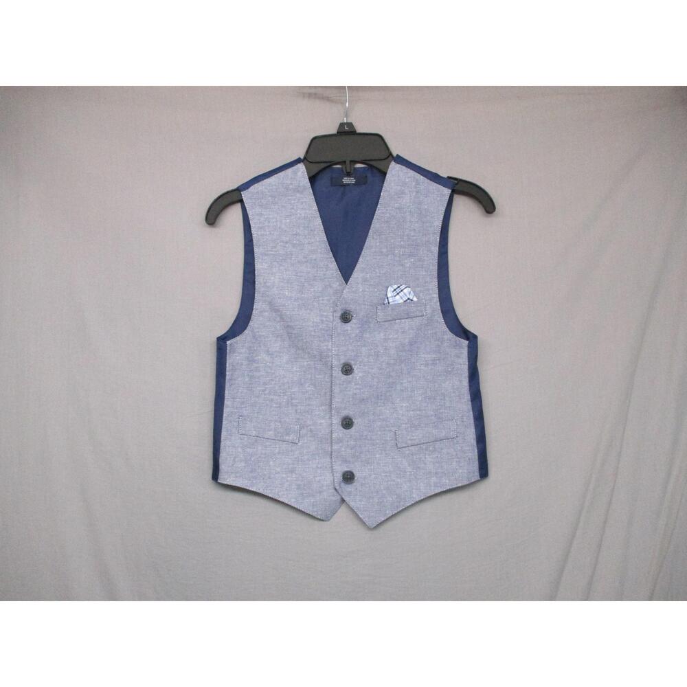 Nautica Blue Formal‎ Vest 4 Button Pocket Square Kids Size 7 Regular